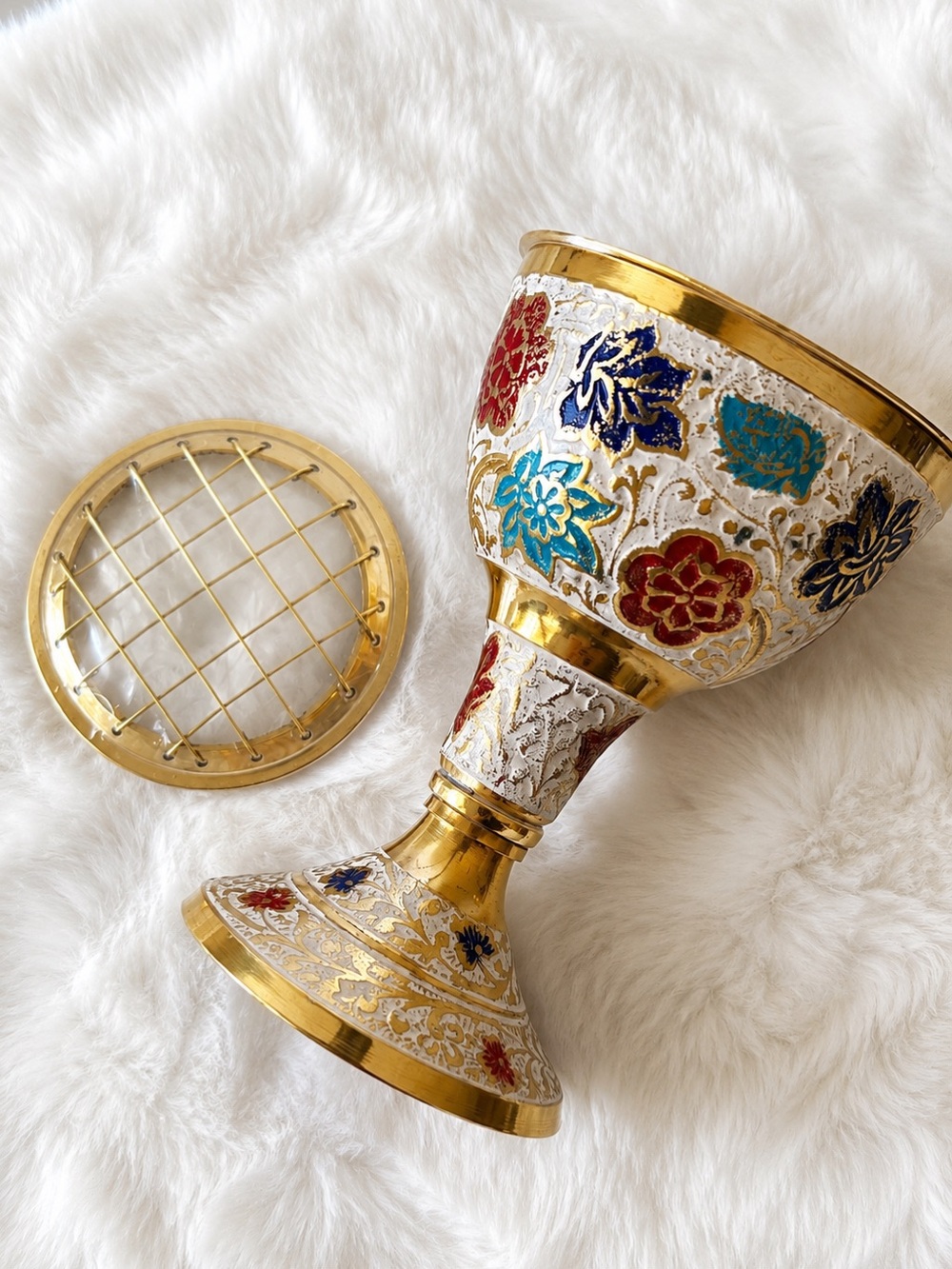 New Brass Resin Incense Burner Floral Enamel Charcoal Censer Altar - Meditation